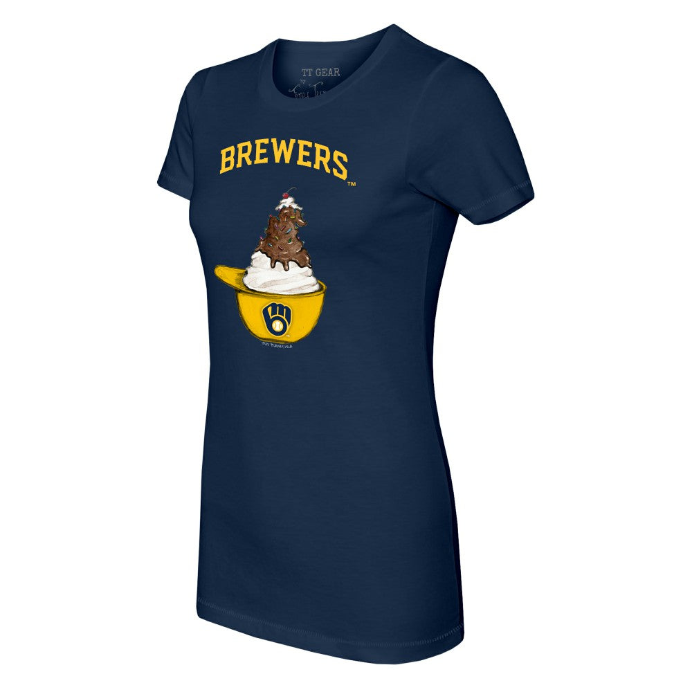 Milwaukee Brewers Tiny Turnip Women's Sundae Helmet T-Shirt - Navy - MLB Sale