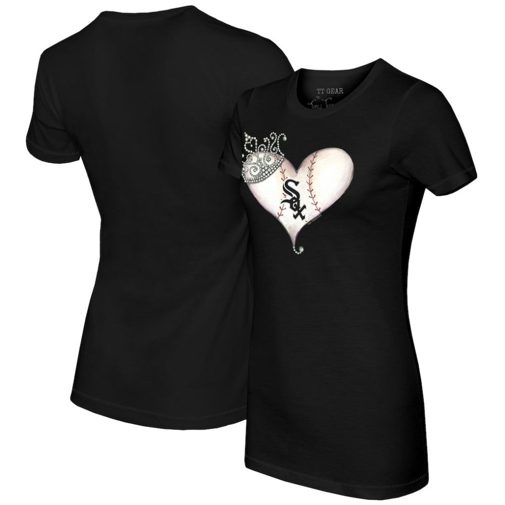 Chicago White Sox Tiny Turnip Women's Tiara Heart T-Shirt - Black - MLB Discount