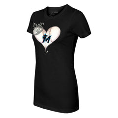 Miami Marlins Tiny Turnip Women's Tiara Heart T-Shirt - Black - MLB Online