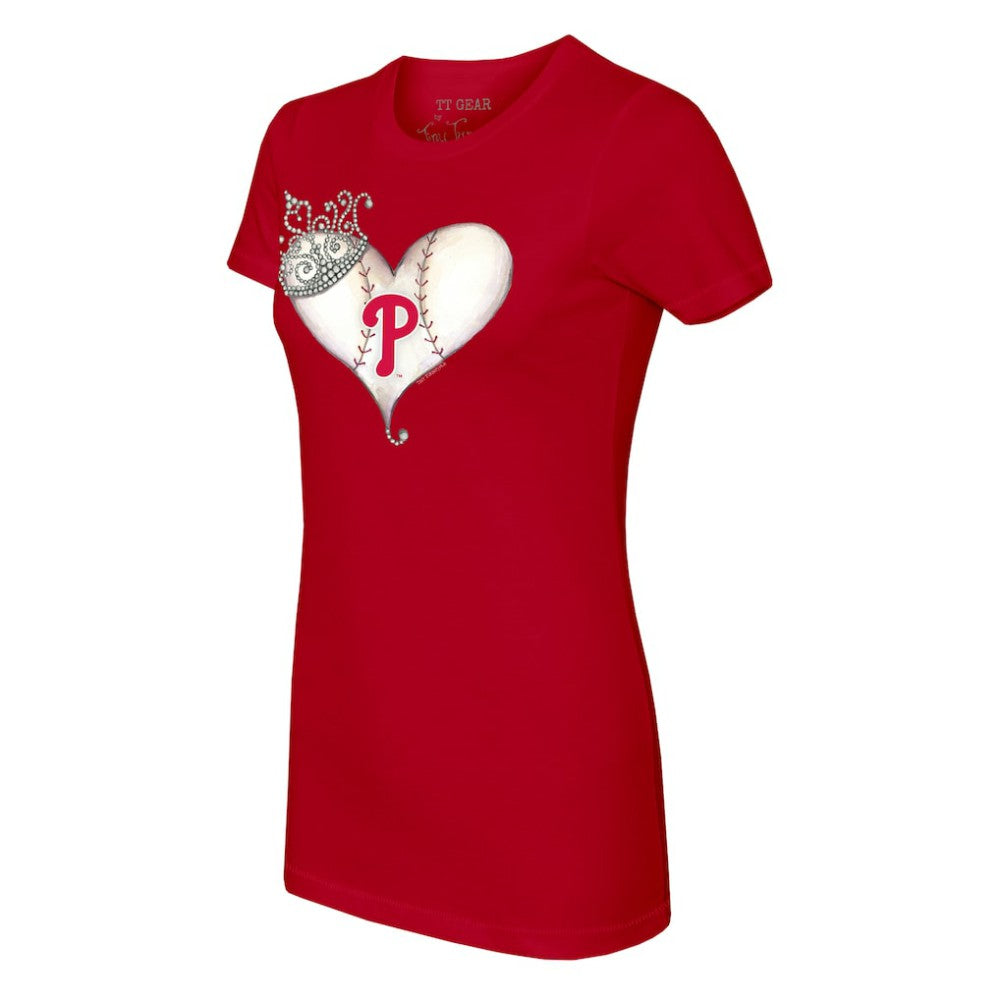 Philadelphia Phillies Tiny Turnip Women's Tiara Heart T-Shirt - Red - MLB Sale