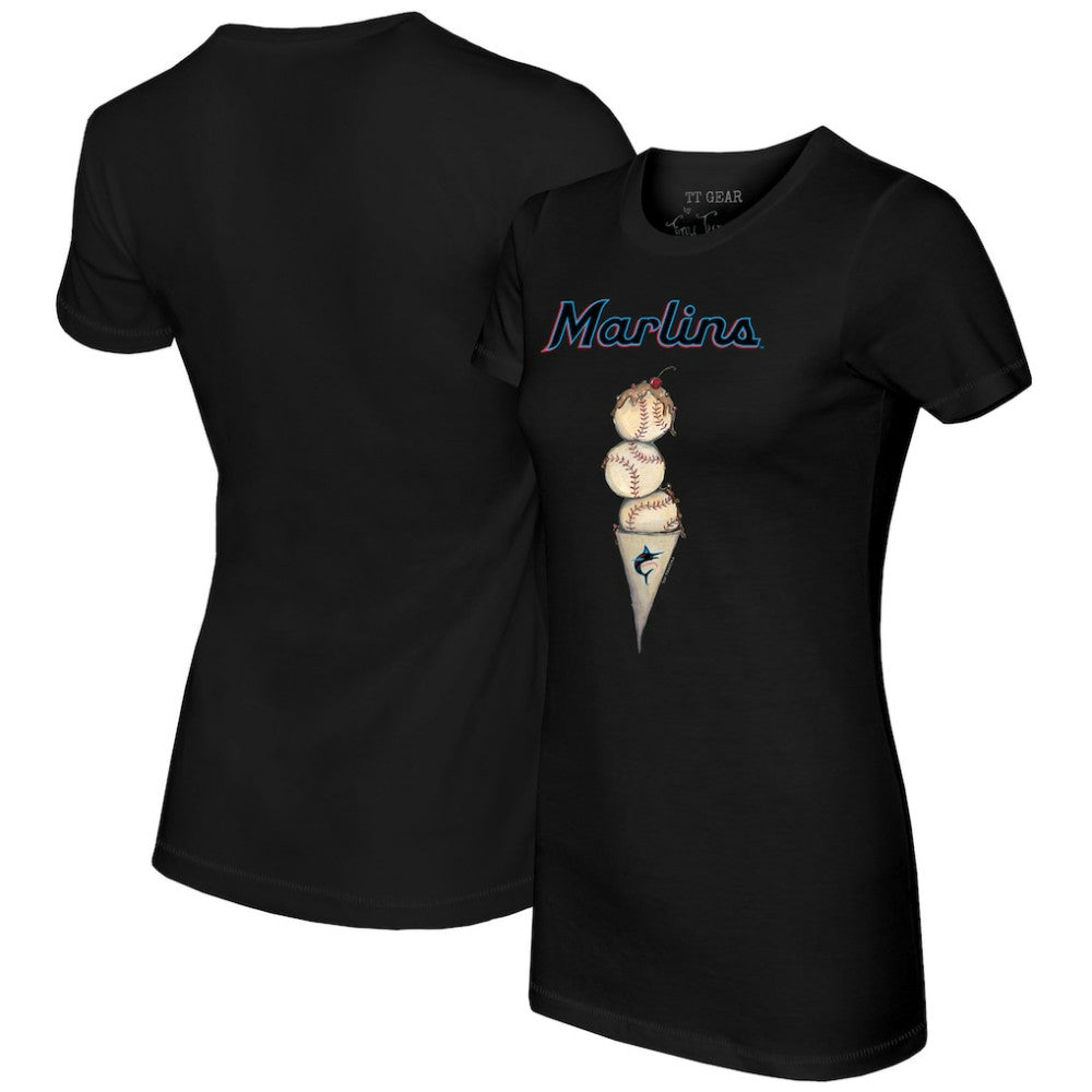 Miami Marlins Tiny Turnip Women's Triple Scoop T-Shirt - Black - MLB on Sale