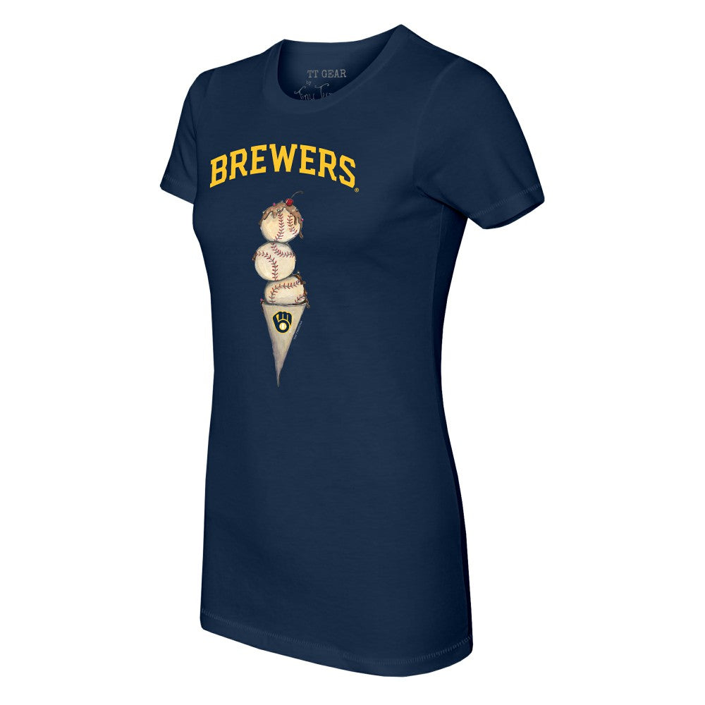 Milwaukee Brewers Tiny Turnip Women's Triple Scoop T-Shirt - Navy - MLB Online