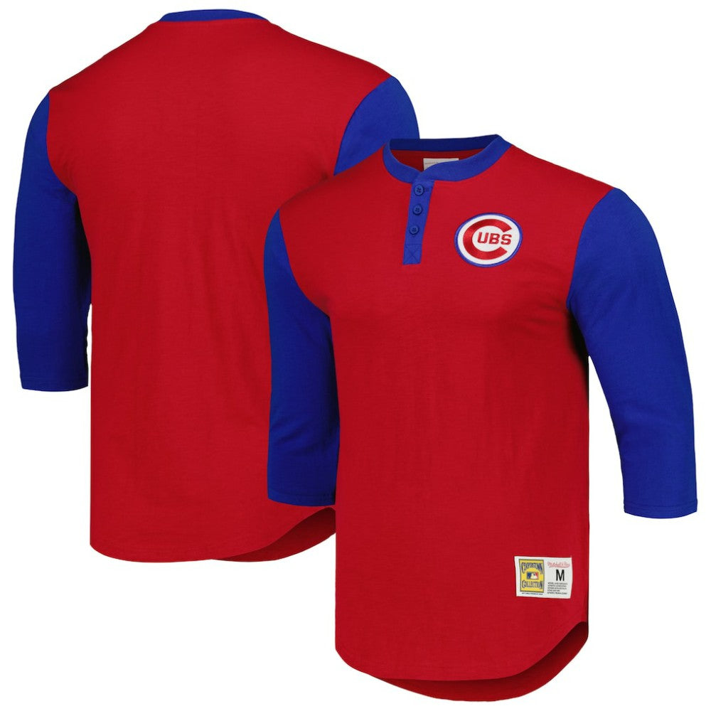 Chicago Cubs Mitchell & Ness Cooperstown Collection Legendary Slub Henley 3/4-Sleeve T-Shirt - Red - Mitchell & Ness Sale