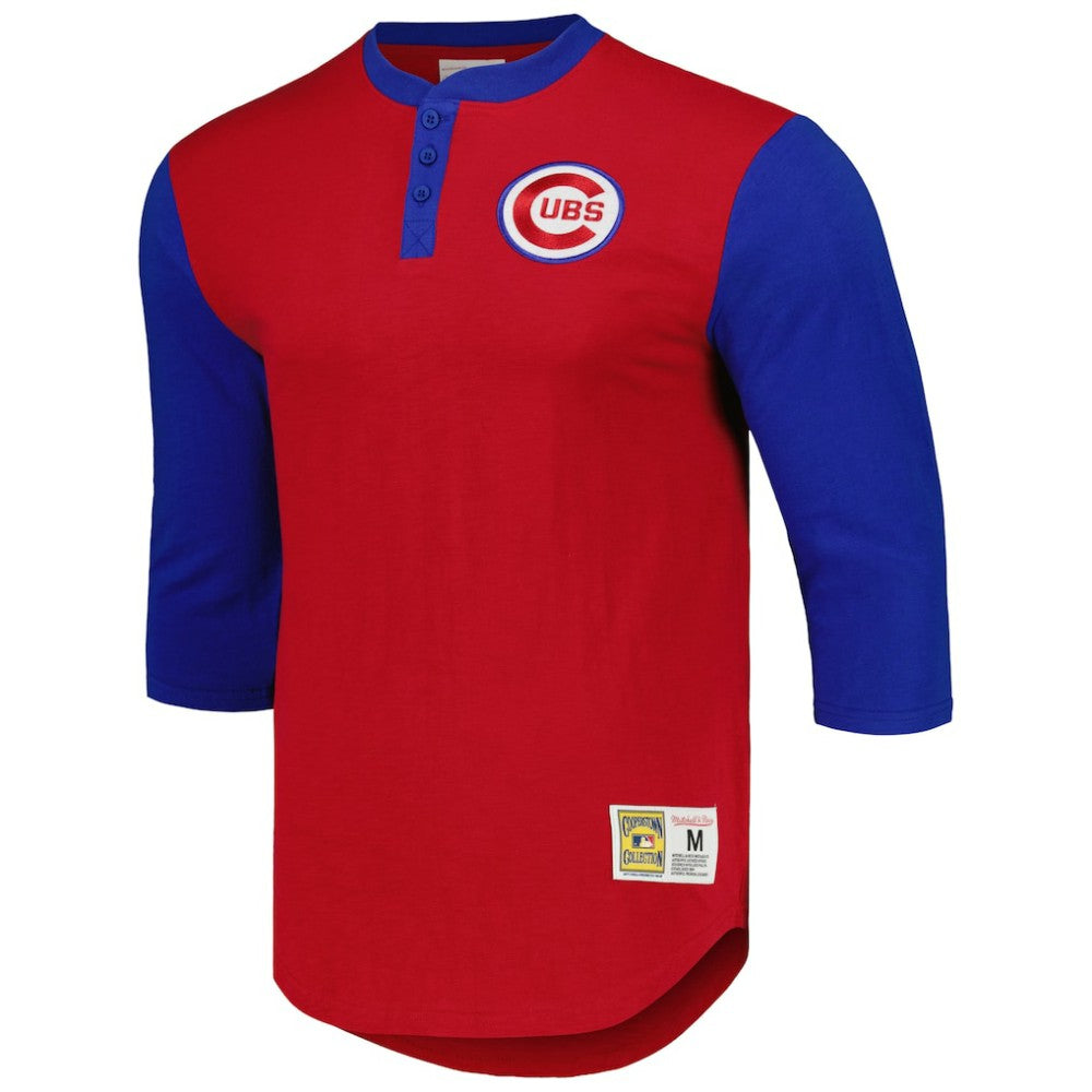 Chicago Cubs Mitchell & Ness Cooperstown Collection Legendary Slub Henley 3/4-Sleeve T-Shirt - Red - Mitchell & Ness Sale