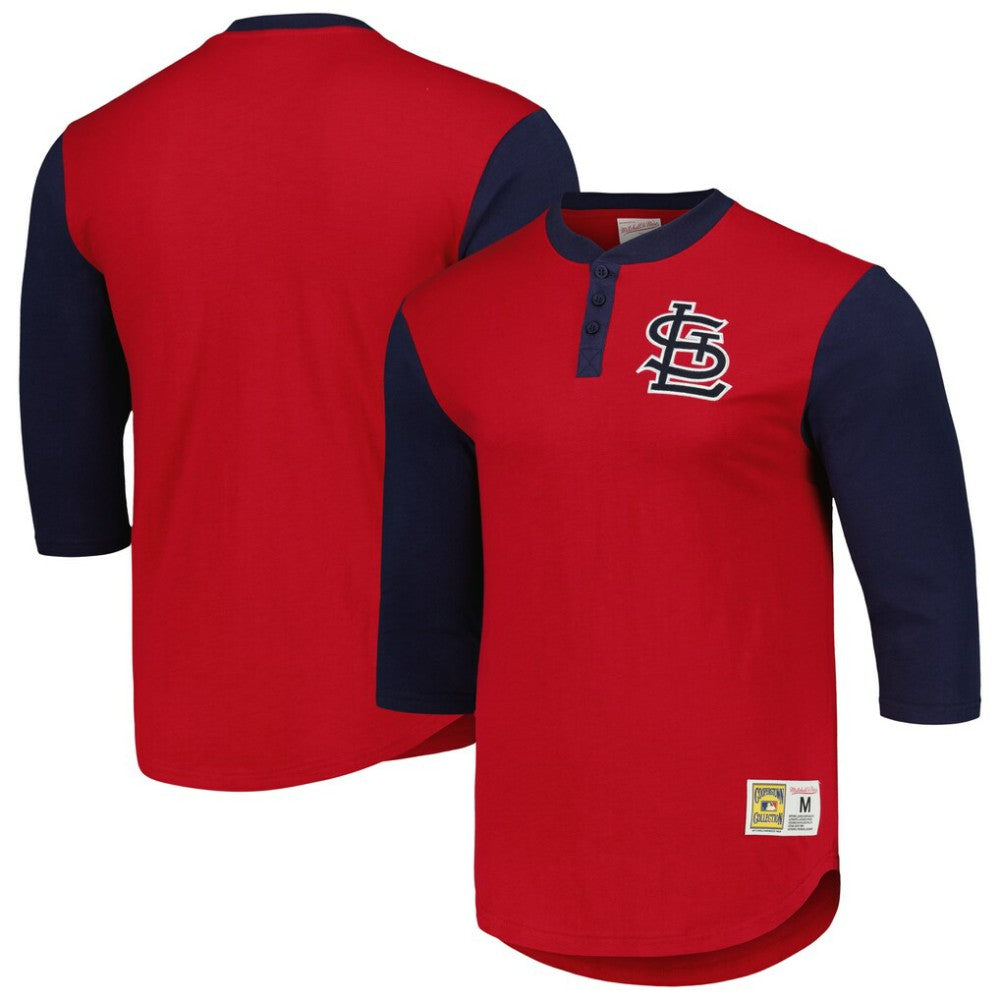 St. Louis Cardinals Mitchell & Ness Cooperstown Collection Legendary Slub Henley 3/4-Sleeve T-Shirt - Red - Mitchell & Ness Discount