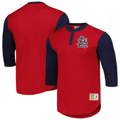 St. Louis Cardinals Mitchell & Ness Cooperstown Collection Legendary Slub Henley 3/4-Sleeve T-Shirt - Red - Mitchell & Ness Discount