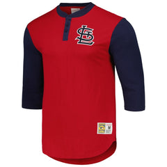 St. Louis Cardinals Mitchell & Ness Cooperstown Collection Legendary Slub Henley 3/4-Sleeve T-Shirt - Red - Mitchell & Ness Discount