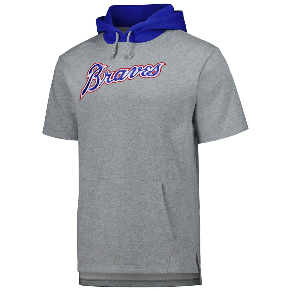 Atlanta Braves Mitchell & Ness Postgame Short Sleeve Pullover Hoodie - Heather Gray - Mitchell & Ness Sale