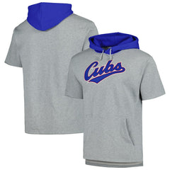 Chicago Cubs Mitchell & Ness Postgame Short Sleeve Pullover Hoodie - Heather Gray - Mitchell & Ness Lifestyle