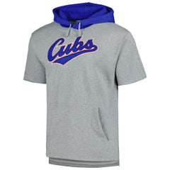 Chicago Cubs Mitchell & Ness Postgame Short Sleeve Pullover Hoodie - Heather Gray - Mitchell & Ness Lifestyle