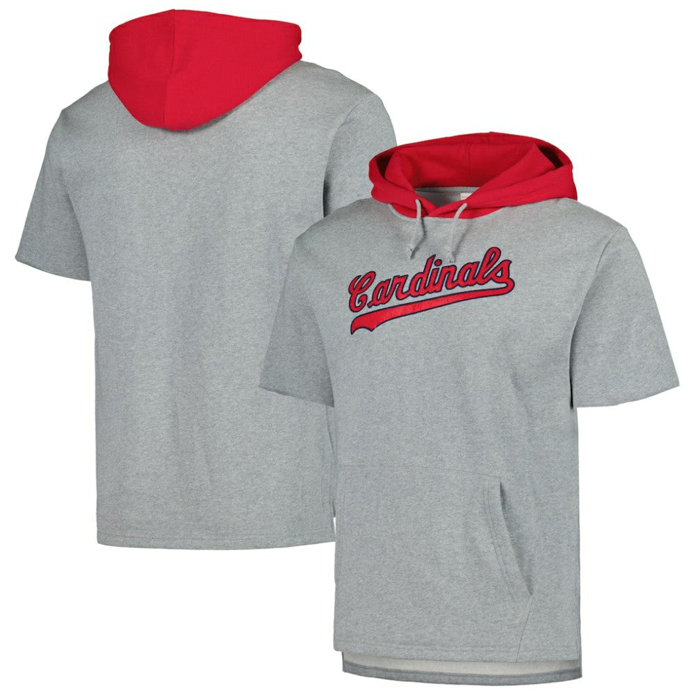 St. Louis Cardinals Mitchell & Ness Postgame Short Sleeve Pullover Hoodie - Heather Gray - Mitchell & Ness Online