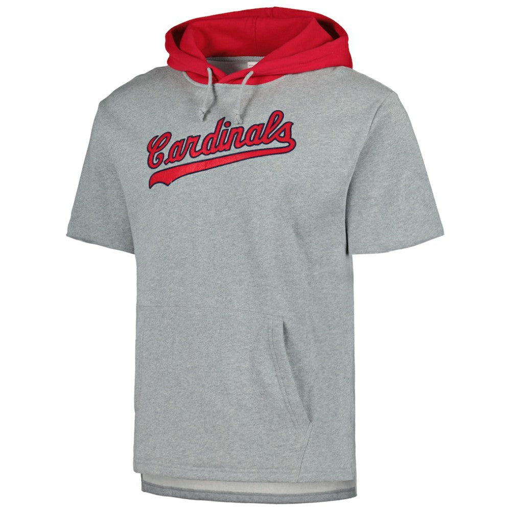 St. Louis Cardinals Mitchell & Ness Postgame Short Sleeve Pullover Hoodie - Heather Gray - Mitchell & Ness Online