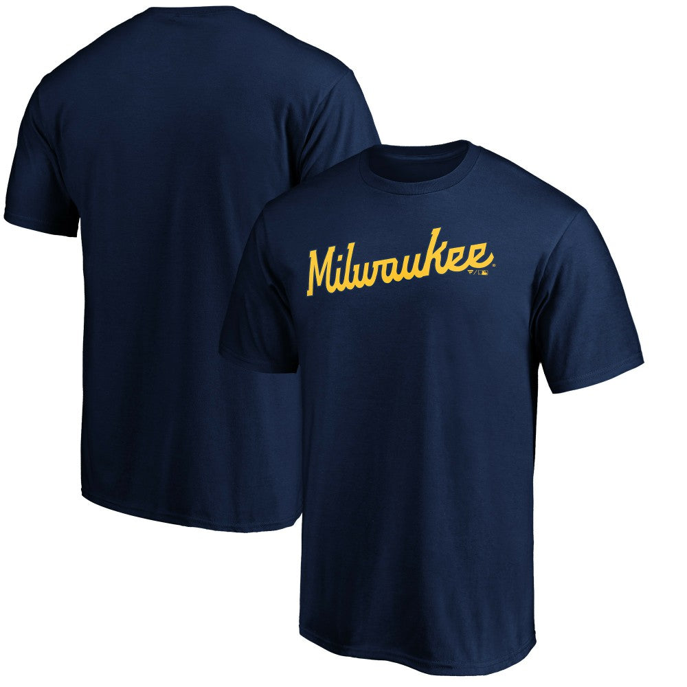 Milwaukee Brewers Official Team Wordmark T-Shirt - Navy - MLB Discount
