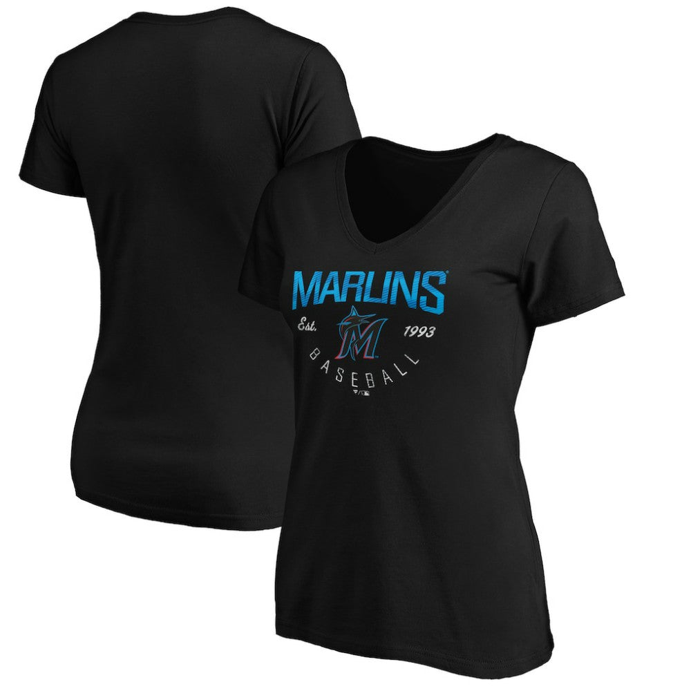 Miami Marlins Women's Core Live For It V-Neck T-Shirt - Black - MLB Sale