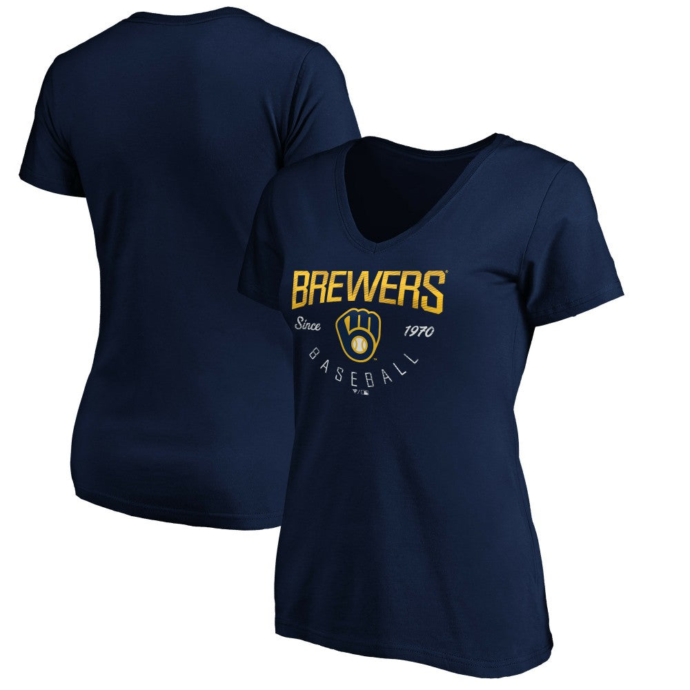 Milwaukee Brewers Women's Core Live For It V-Neck T-Shirt - Navy - MLB Sale