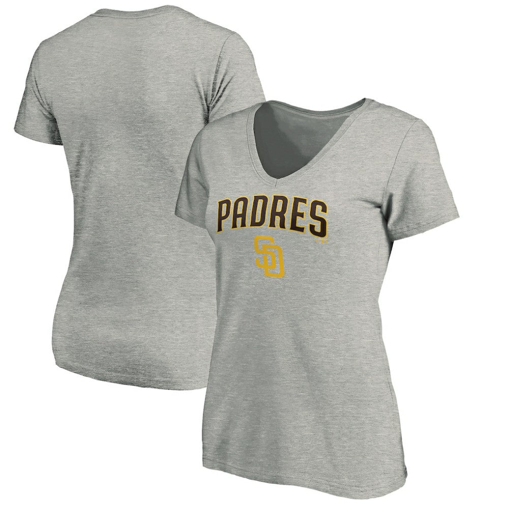 San Diego Padres Women's Core Team Lock Up Wordmark V-Neck T-Shirt - Gray - MLB Discount