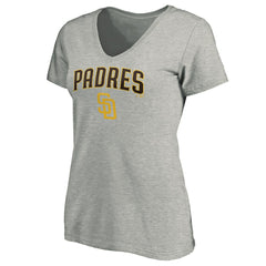 San Diego Padres Women's Core Team Lock Up Wordmark V-Neck T-Shirt - Gray - MLB Discount