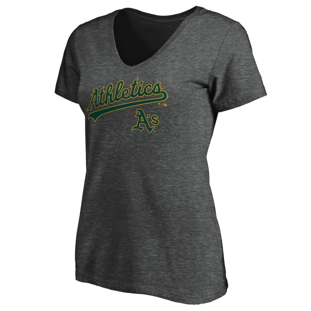 Athletics Women's Core Team Lock Up V-Neck T-Shirt - Charcoal - MLB Sale