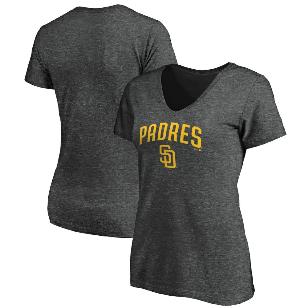 San Diego Padres Women's Core Team Lock Up Wordmark V-Neck T-Shirt - Charcoal - MLB Discount