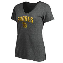 San Diego Padres Women's Core Team Lock Up Wordmark V-Neck T-Shirt - Charcoal - MLB Discount