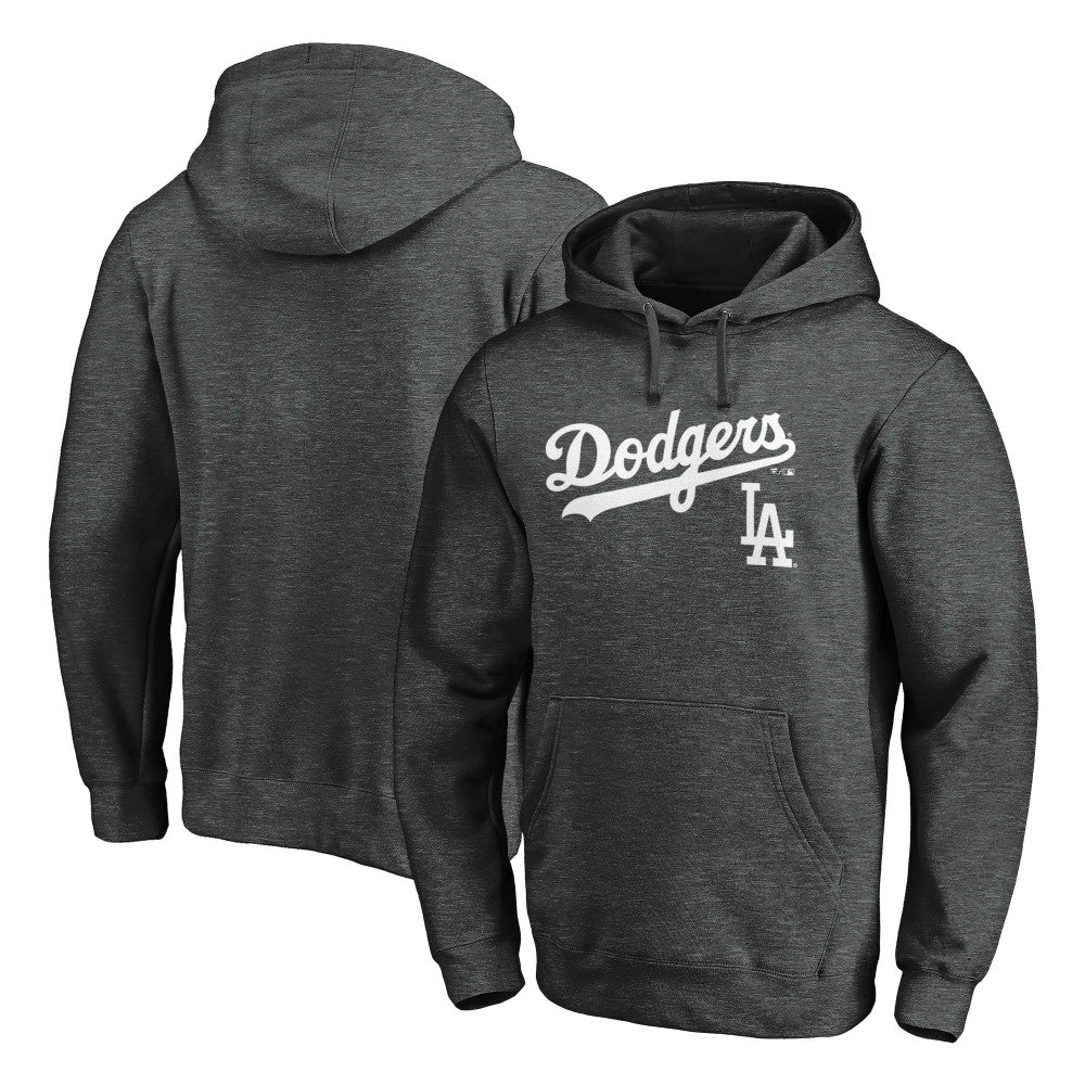 Los Angeles Dodgers Team Lock Up Wordmark Pullover Hoodie - Charcoal - MLB Discount