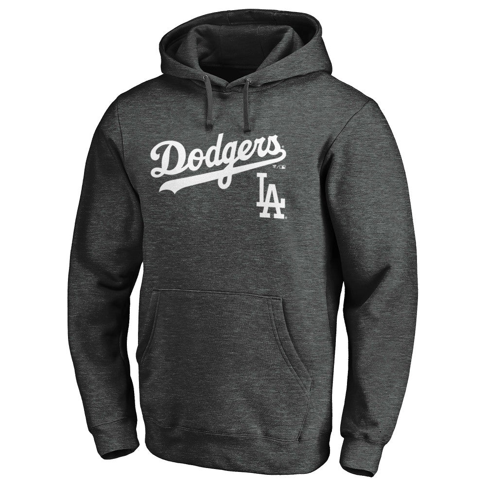 Los Angeles Dodgers Team Lock Up Wordmark Pullover Hoodie - Charcoal - MLB Discount