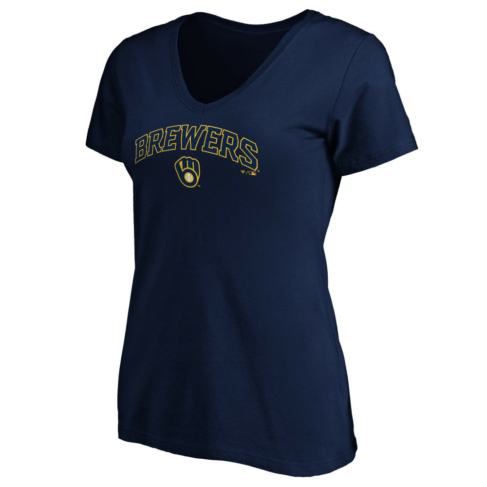 Milwaukee Brewers Women's Core Team Lock Up V-Neck T-Shirt - Navy - MLB Discount
