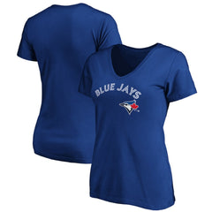 Toronto Blue Jays Women's Core Team Lock Up Wordmark V-Neck T-Shirt - Royal - MLB on Sale