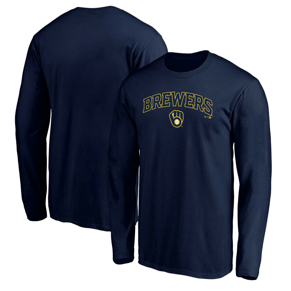 Milwaukee Brewers Team Lock Up Wordmark Long Sleeve T-Shirt - Navy - MLB on Sale