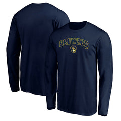 Milwaukee Brewers Team Lock Up Wordmark Long Sleeve T-Shirt - Navy - MLB on Sale