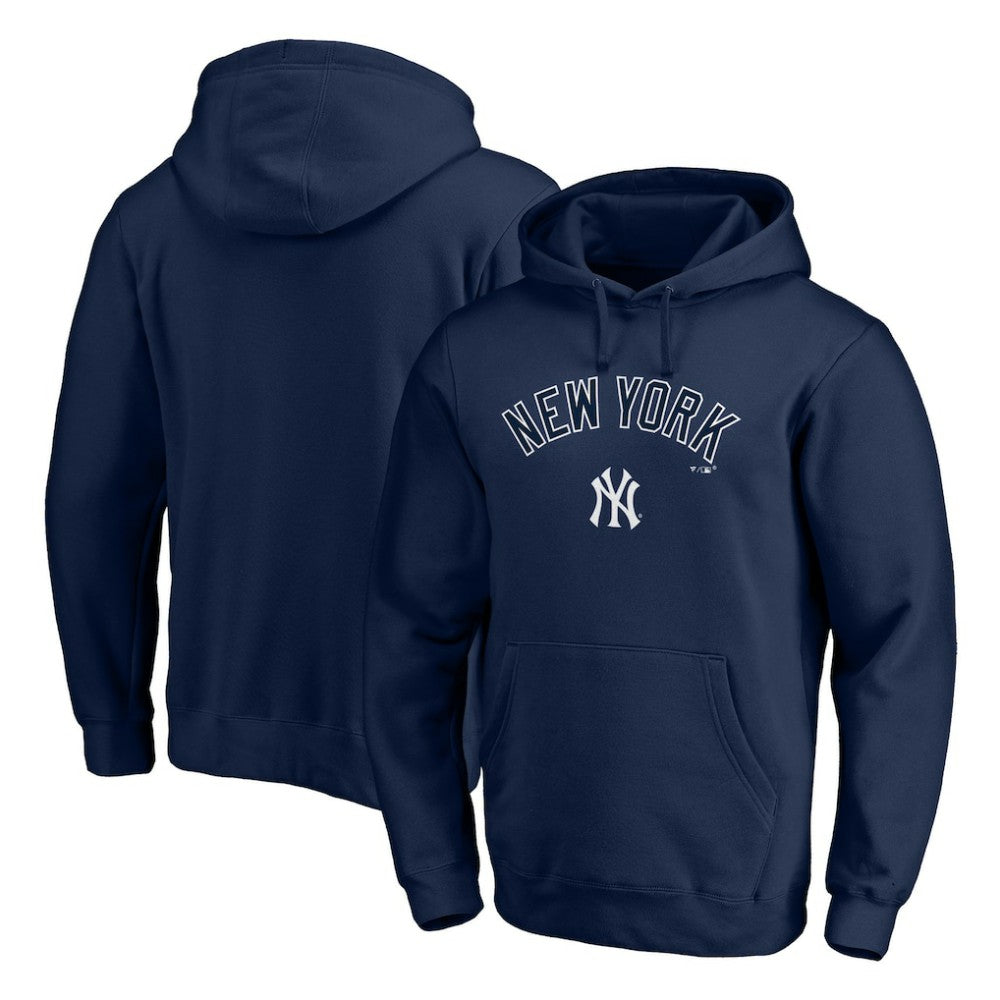 New York Yankees Team Lock Up Wordmark Pullover Hoodie - Navy - MLB Lifestyle