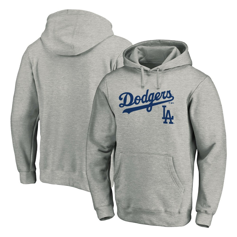 Los Angeles Dodgers Team Lock Up Wordmark Pullover Hoodie - Gray - MLB Online