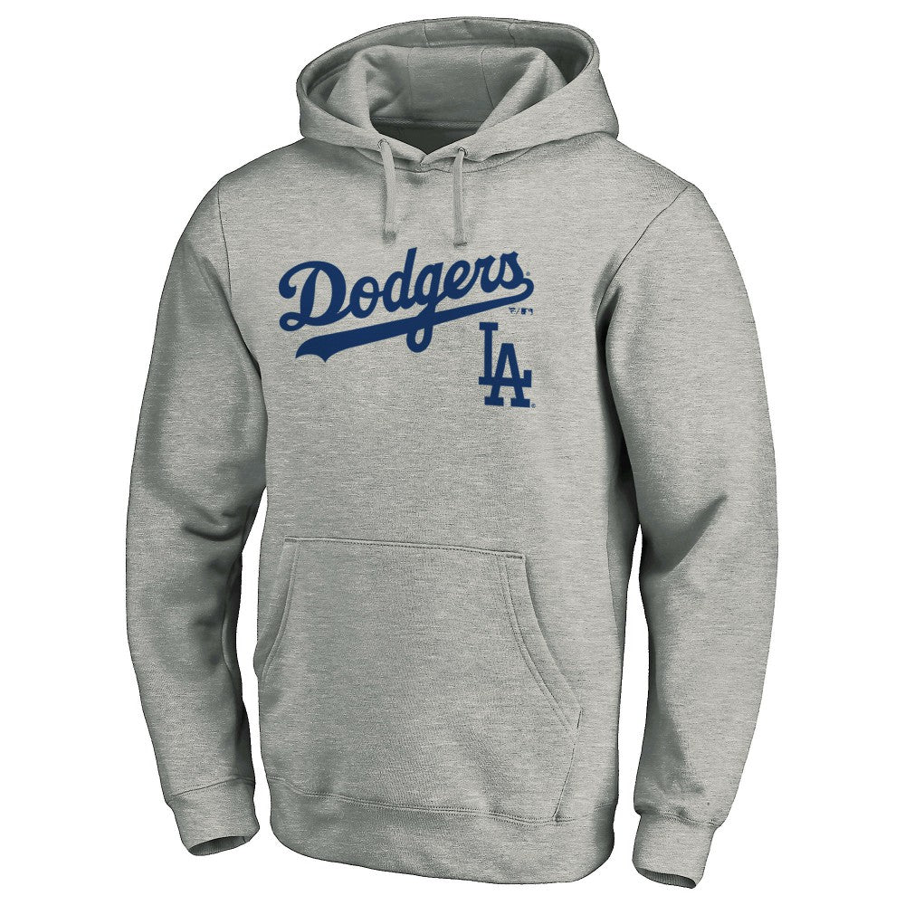 Los Angeles Dodgers Team Lock Up Wordmark Pullover Hoodie - Gray - MLB Online