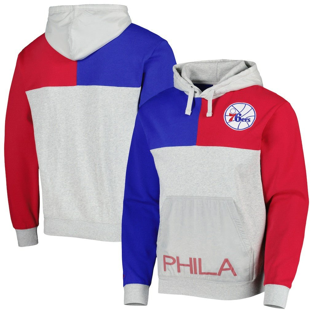 Philadelphia 76ers Tie-Breaker Pullover Hoodie for sale Heather Gray | Mitchell & Ness discount