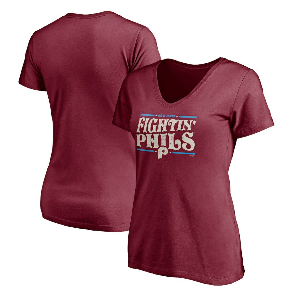 Philadelphia Phillies Women's Fightin' Phils V-Neck T-Shirt - Burgundy - MLB Sale