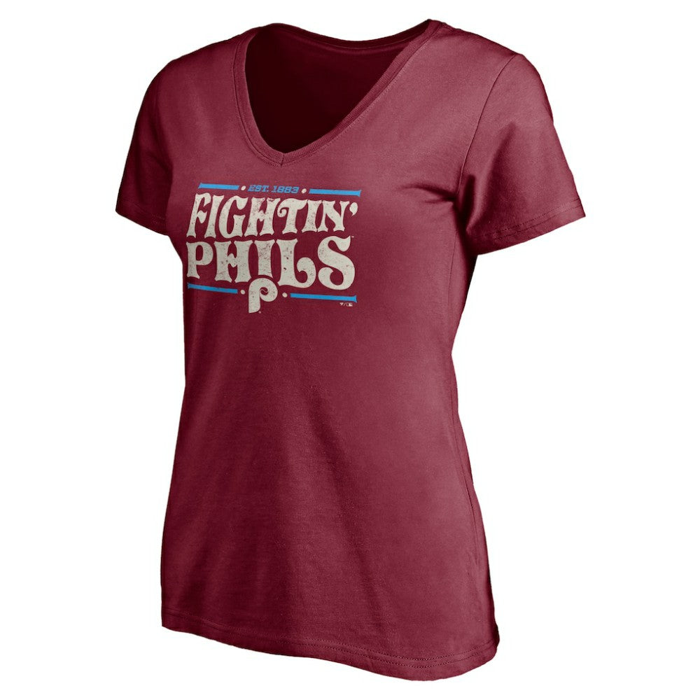 Philadelphia Phillies Women's Fightin' Phils V-Neck T-Shirt - Burgundy - MLB Sale