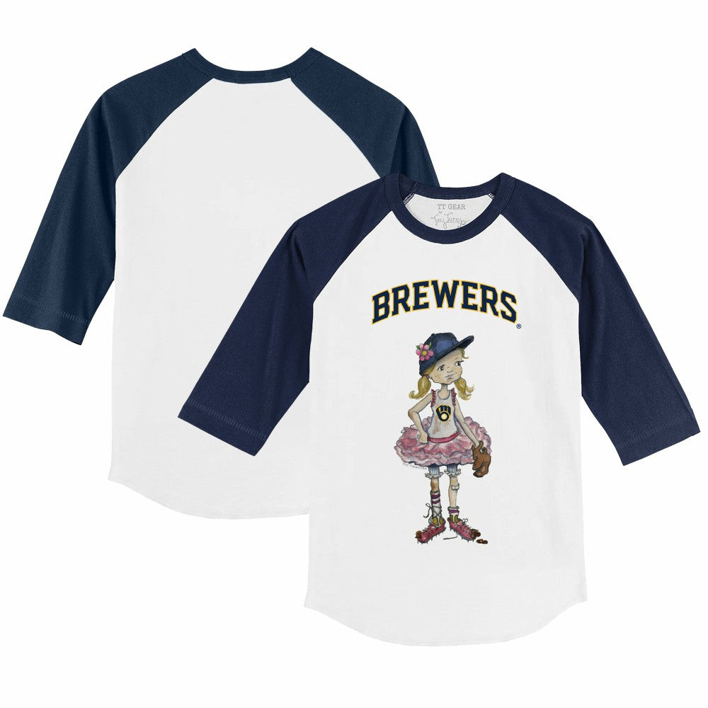 Milwaukee Brewers Tiny Turnip Youth Babes 3/4-Sleeve Raglan T-Shirt - White/Navy - MLB on Sale