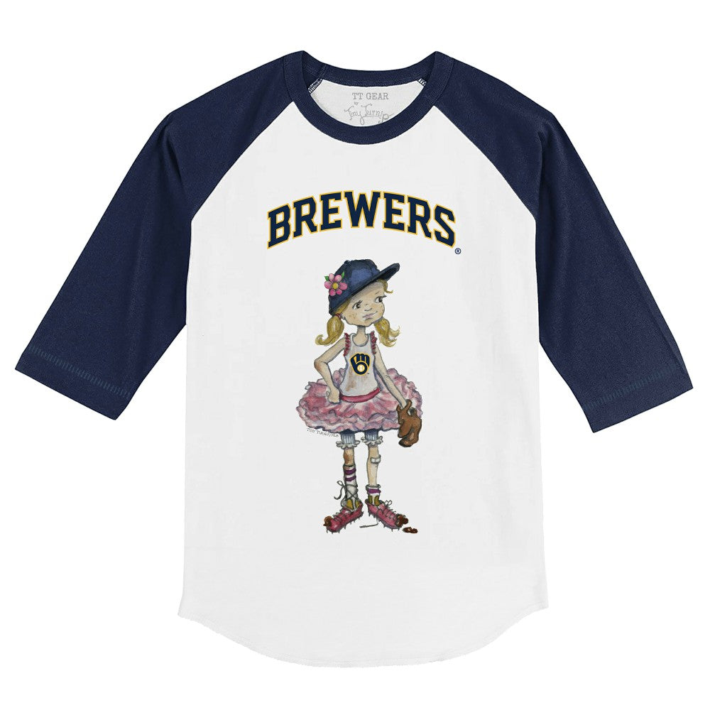 Milwaukee Brewers Tiny Turnip Youth Babes 3/4-Sleeve Raglan T-Shirt - White/Navy - MLB on Sale
