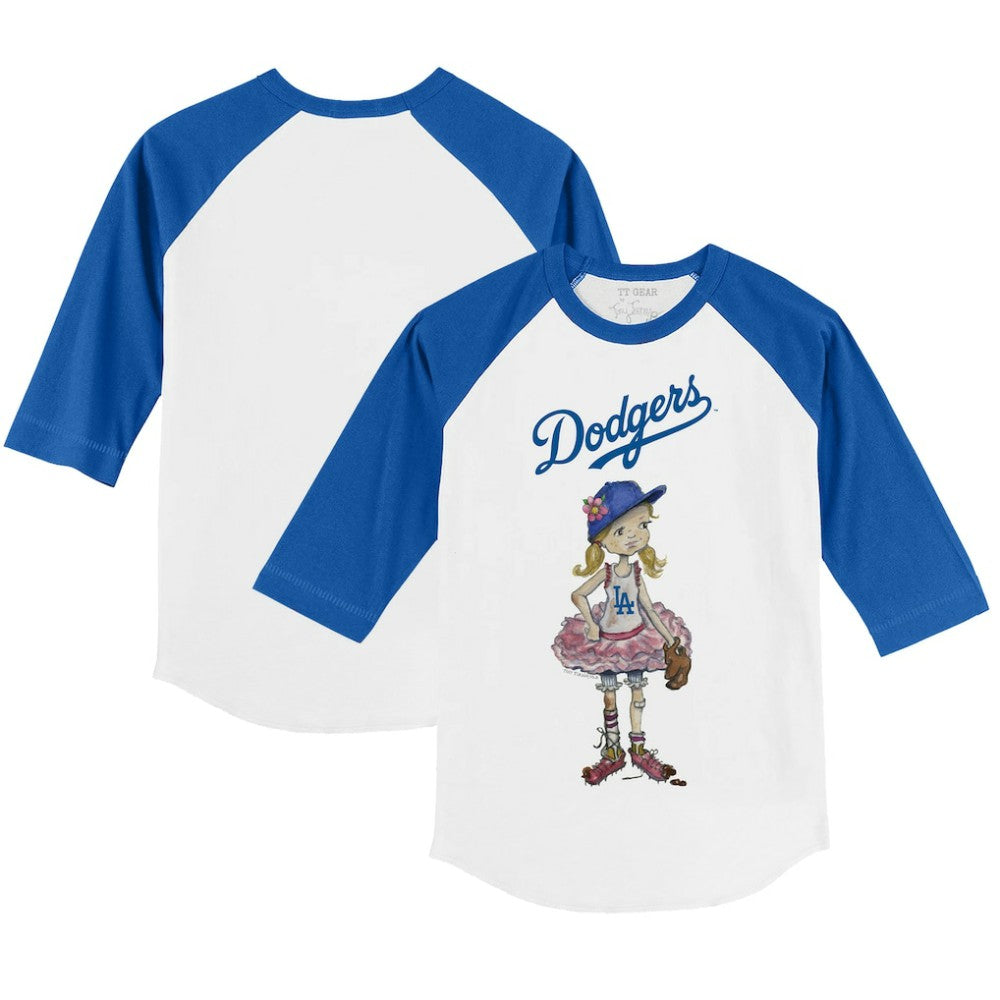 Los Angeles Dodgers Tiny Turnip Youth Babes 3/4-Sleeve Raglan T-Shirt - White/Royal - MLB Sale