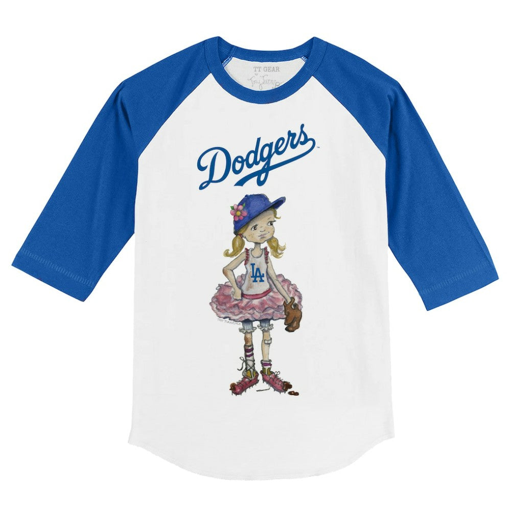 Los Angeles Dodgers Tiny Turnip Youth Babes 3/4-Sleeve Raglan T-Shirt - White/Royal - MLB Sale