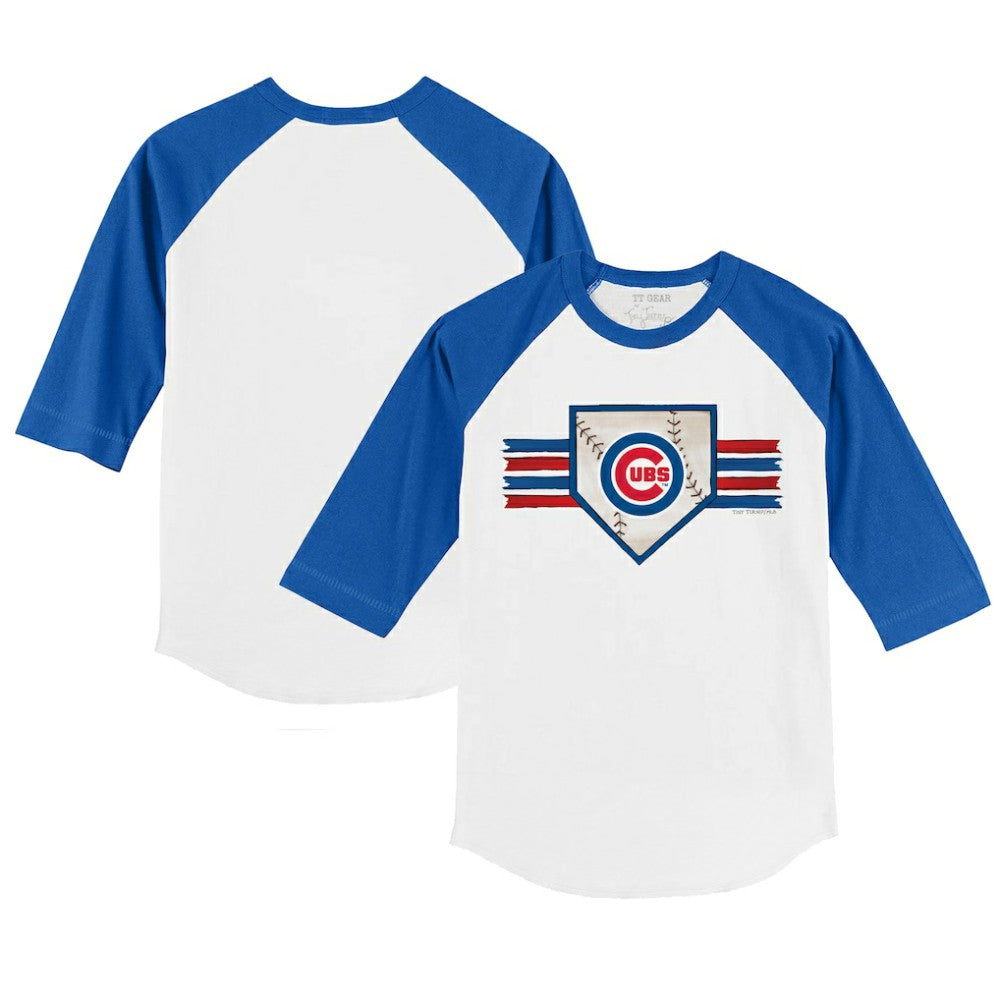 Chicago Cubs Tiny Turnip Youth Base Stripe 3/4-Sleeve Raglan T-Shirt - White/Royal - MLB on Sale