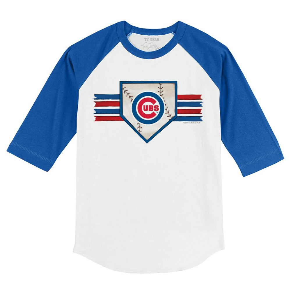 Chicago Cubs Tiny Turnip Youth Base Stripe 3/4-Sleeve Raglan T-Shirt - White/Royal - MLB on Sale