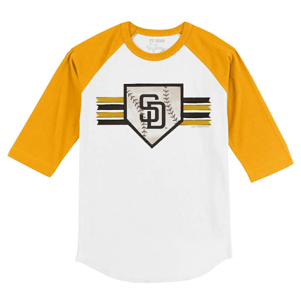 San Diego Padres Tiny Turnip Youth Base Stripe 3/4-Sleeve Raglan T-Shirt - White/Gold - MLB Sale