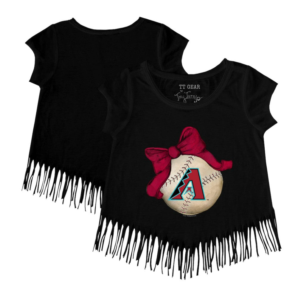 Arizona Diamondbacks Tiny Turnip Girls Youth Baseball Bow Fringe T-Shirt - Black - MLB Sale