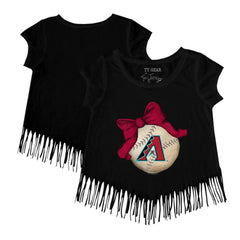 Arizona Diamondbacks Tiny Turnip Girls Youth Baseball Bow Fringe T-Shirt - Black - MLB Sale