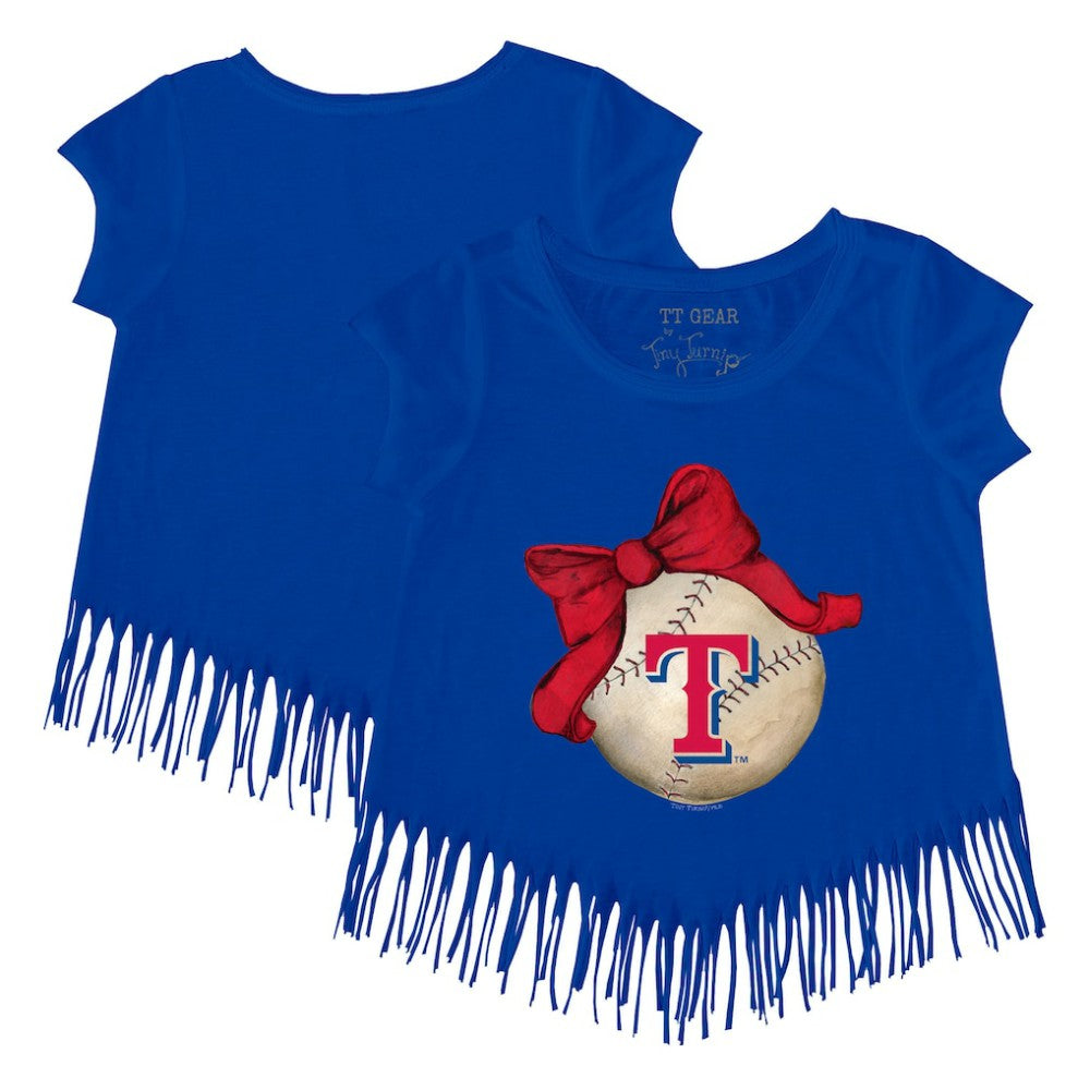 Texas Rangers Tiny Turnip Girls Youth Baseball Bow Fringe T-Shirt - Royal - MLB on Sale