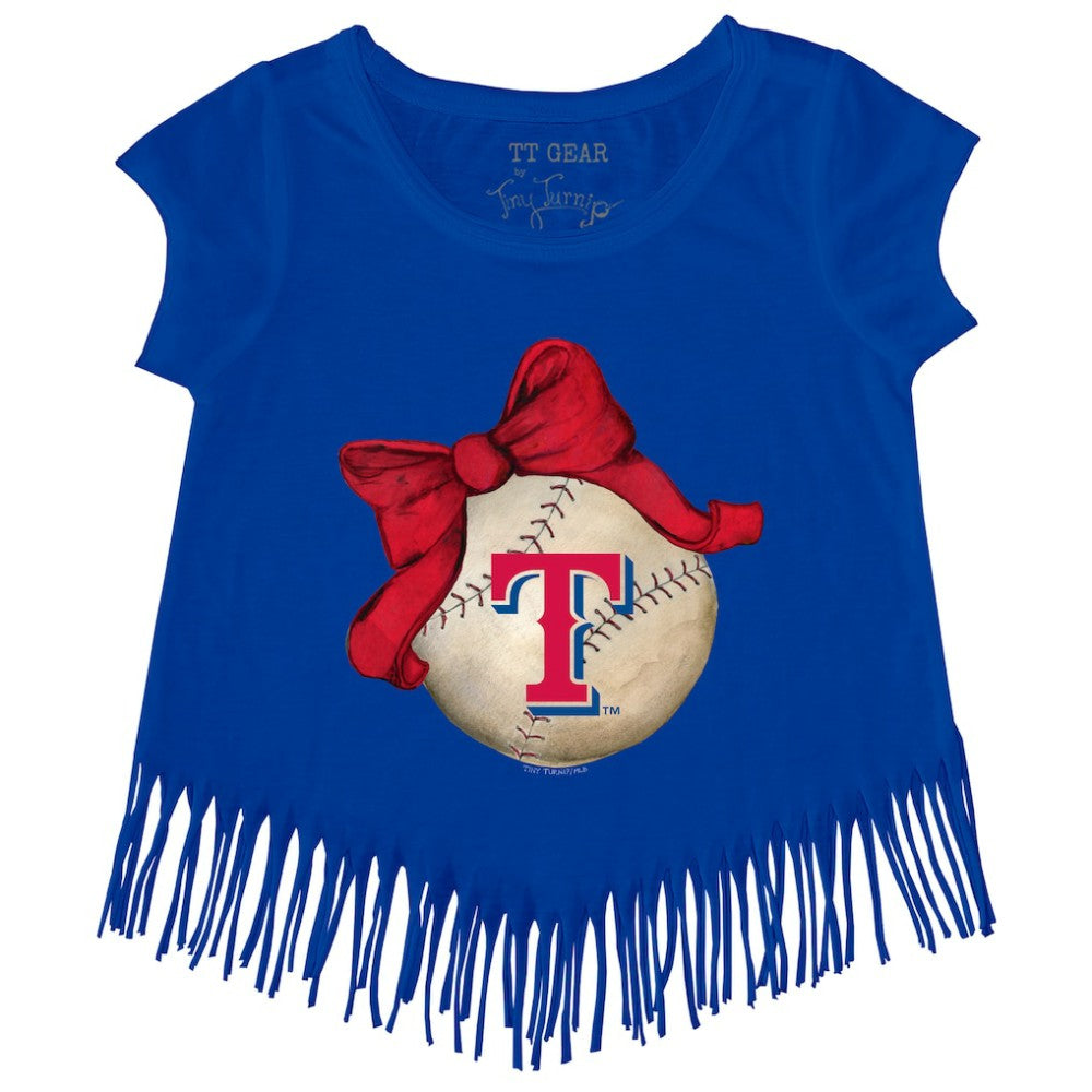 Texas Rangers Tiny Turnip Girls Youth Baseball Bow Fringe T-Shirt - Royal - MLB on Sale