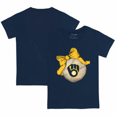 Milwaukee Brewers Tiny Turnip Youth Baseball Bow T-Shirt - Navy - MLB Discount