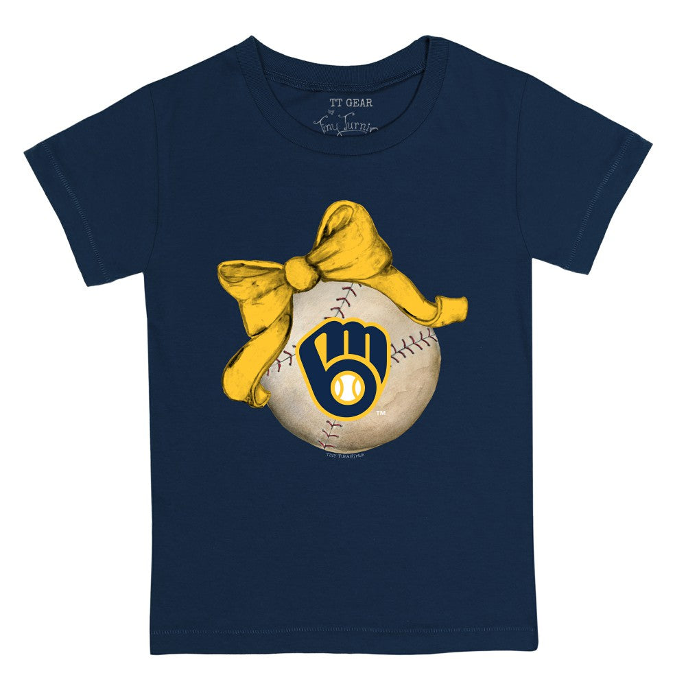 Milwaukee Brewers Tiny Turnip Youth Baseball Bow T-Shirt - Navy - MLB Discount