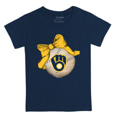 Milwaukee Brewers Tiny Turnip Youth Baseball Bow T-Shirt - Navy - MLB Discount